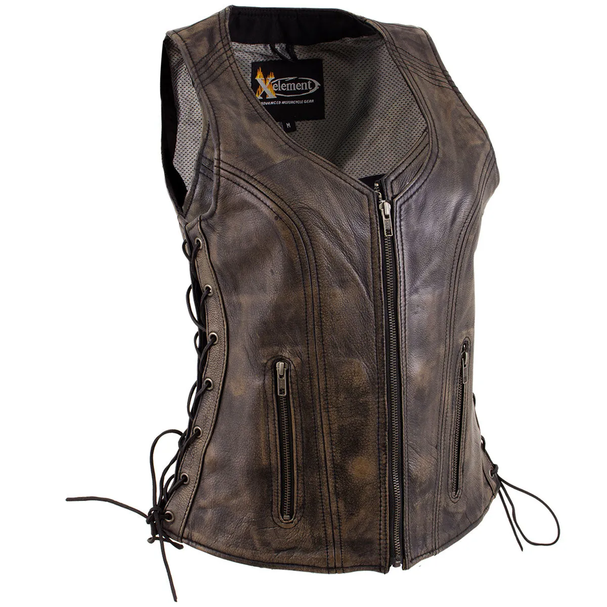 Xelement XS3900 Women's 'Bella' Distressed Brown Leather Motorcycle