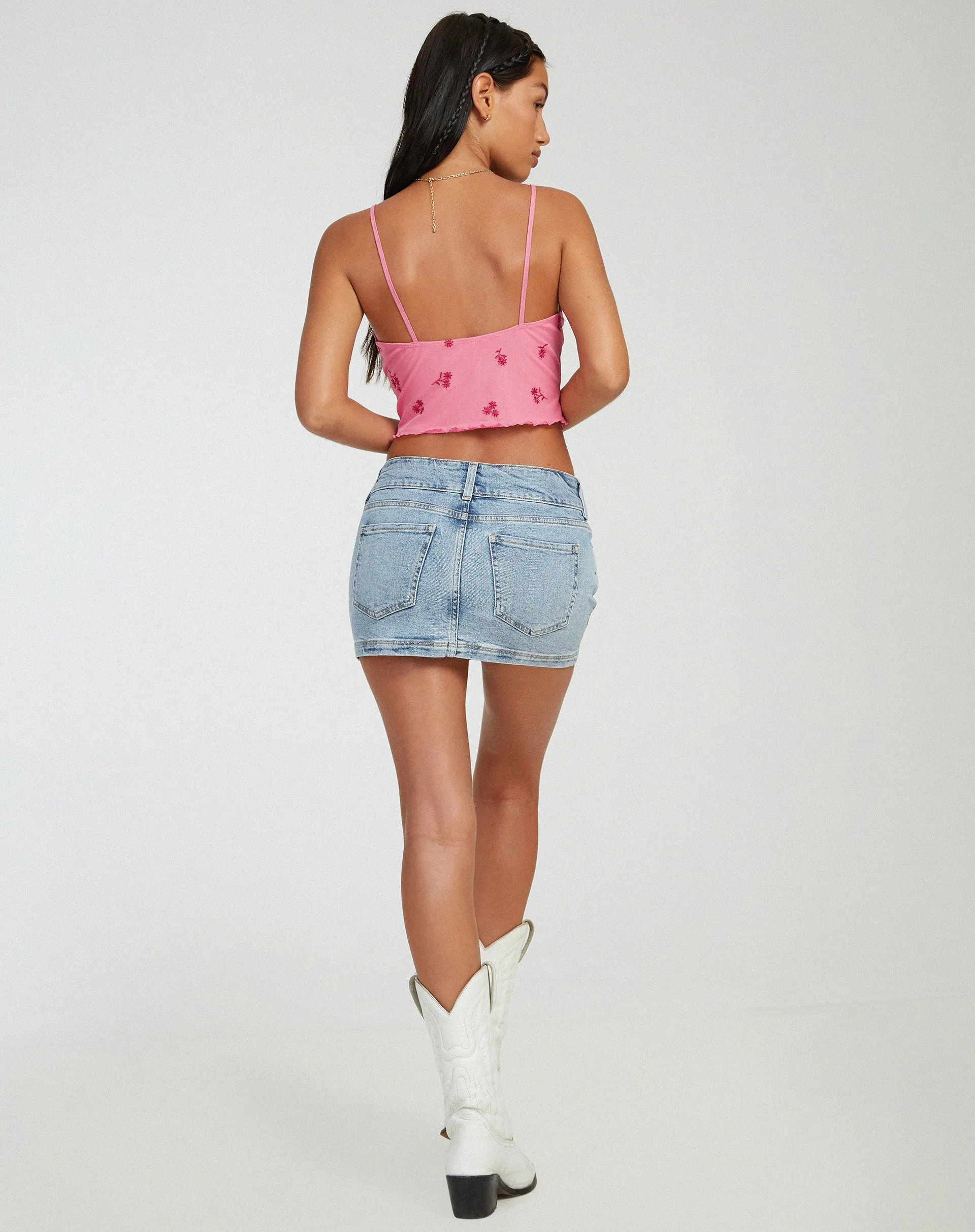 Yecaca Crop Top in Pink Ditsy Daisy Embro